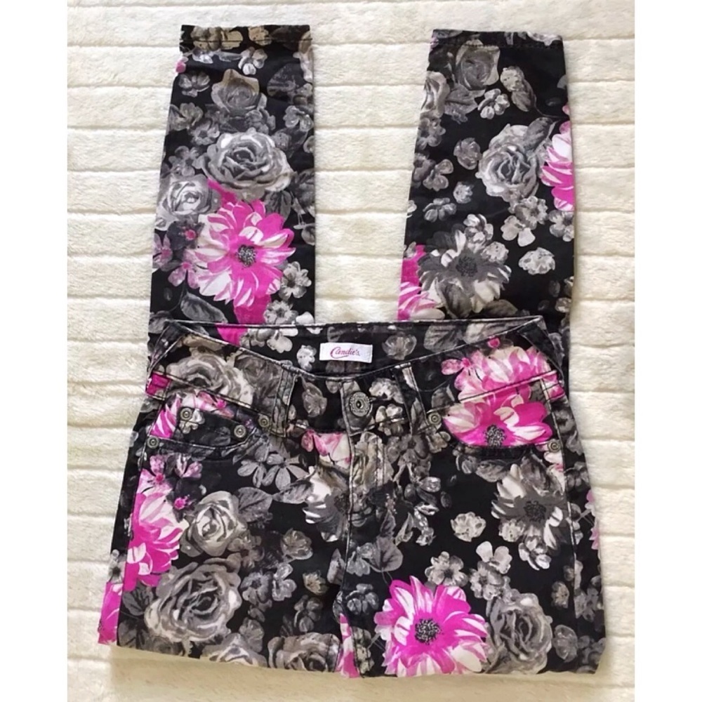 CANDIE'S Floral Jeggings Black Gray Pink White